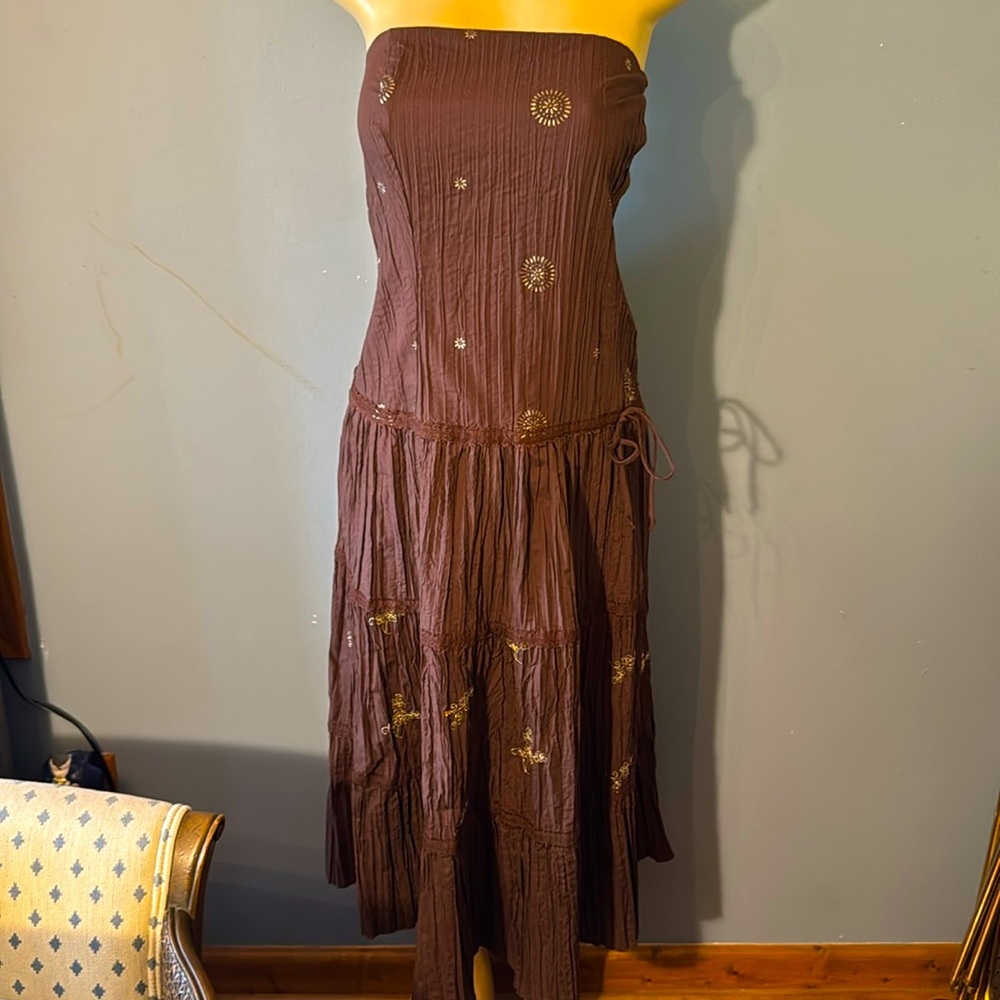 Torrid Brown Maxi Boho Strapless Dress